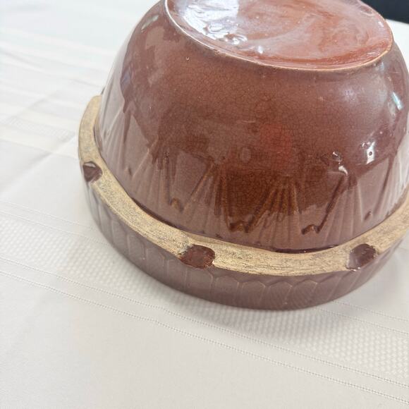Vintage Brown Glazed Stoneware Bowl 10” Rustic Farmhouse Pottery - Picture 9 of 9